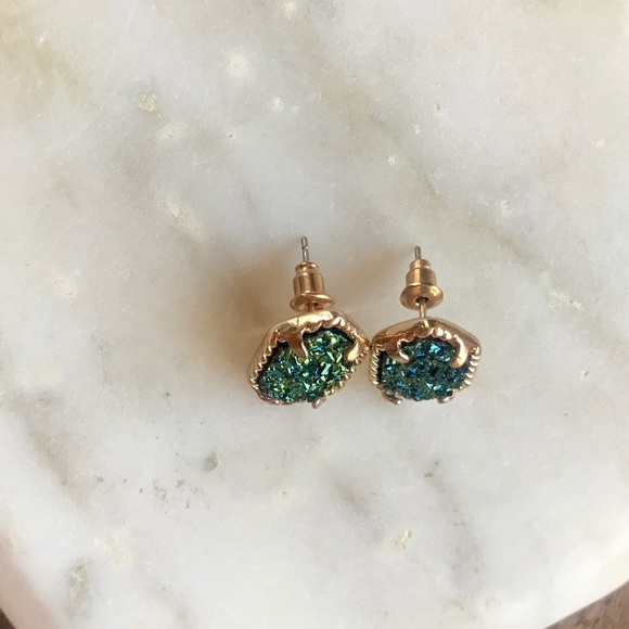 Gold & Chameleon Dainty Druzy Stud Post Earrings - Picture 4 of 4